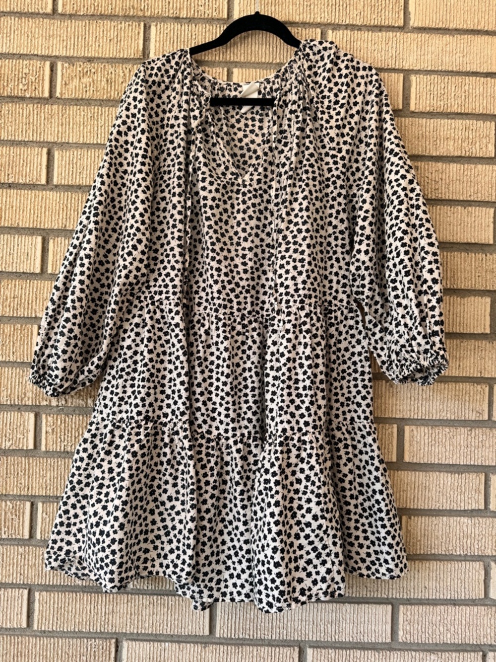 H&M Midi Prairie Dress Puff Sleeve, Tie Neck - M